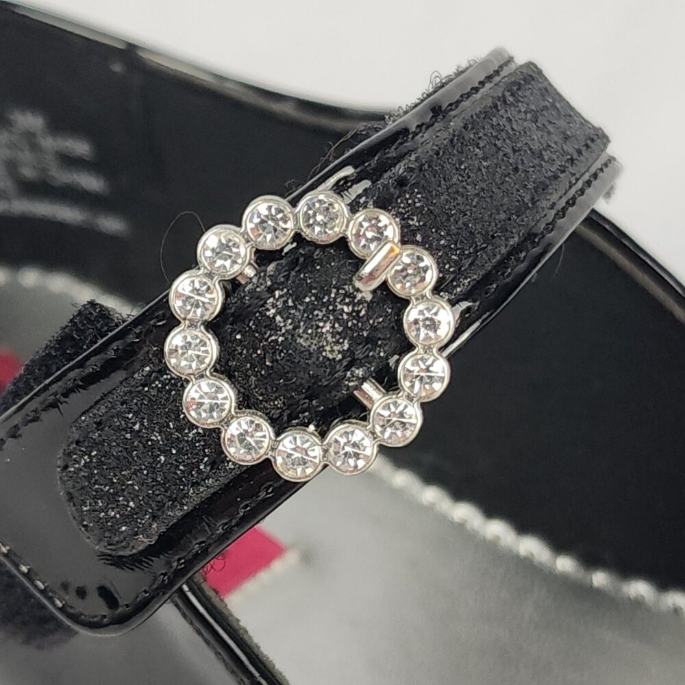 Rachel Shoes Girls 3M Black "Patent Leather Look" Rhinestone Hook‎ Loop Closure - Picture 9 of 15